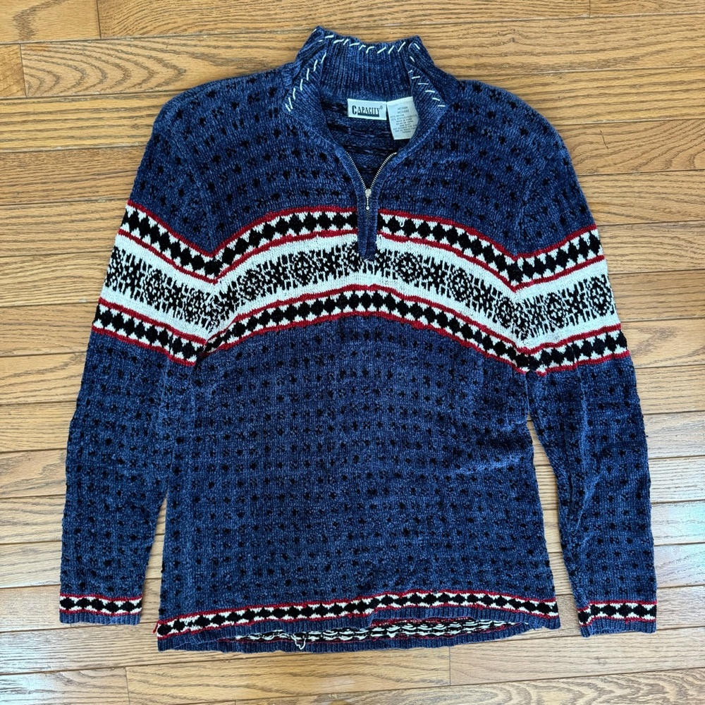 Capacity Men's Vintage Blue Patterned Zip-Up Sweater